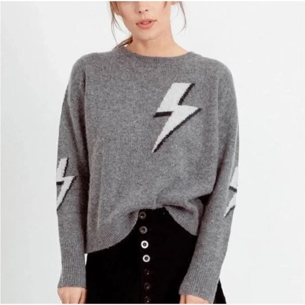 Rails Virgo Bolted Sweater Womens M Gray Lightning Bolt Wool Cashmere Knit Edgy